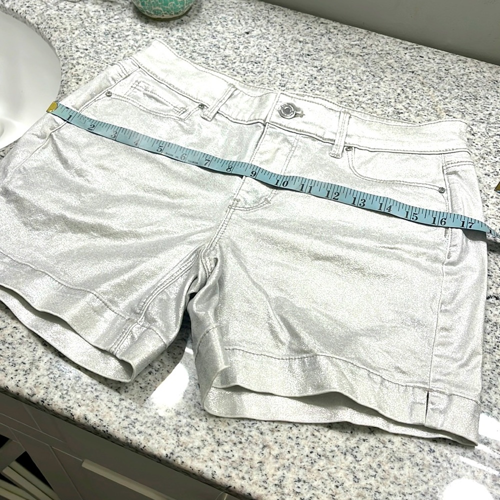 WHBM Silver shimmer shorts. 5 inch inseam. EUC